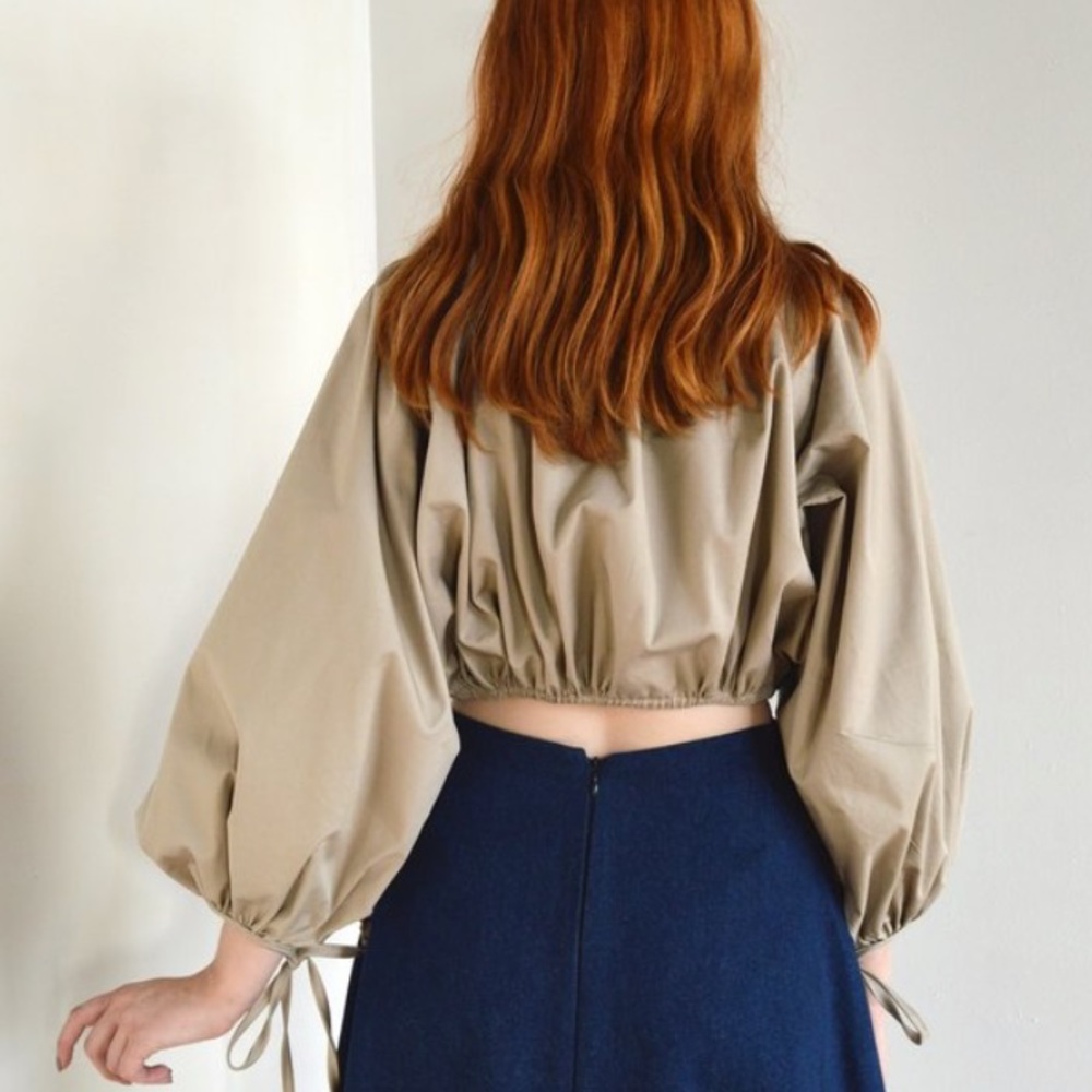 Eliza  Faulkner Poet crop balloon puff sleeve blouse shirt - Picture 2 of 5